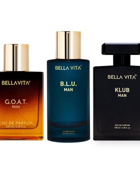 Bella Vita Luxury Best Of Men Perfumes Combo, Pack Of 3 Premium Long Lasting Edp Fragrance Scents – G.O.A.T, B.L.U, Klub, 100 Ml Each, Wood, Liquid